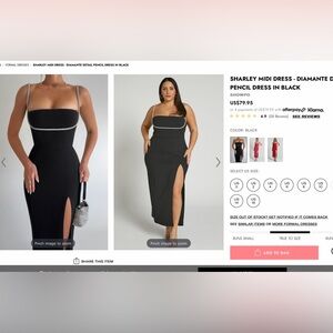 SHOWPO SHARLEY MIDI DRESS. Black Pencil Dress with Diamante detail.